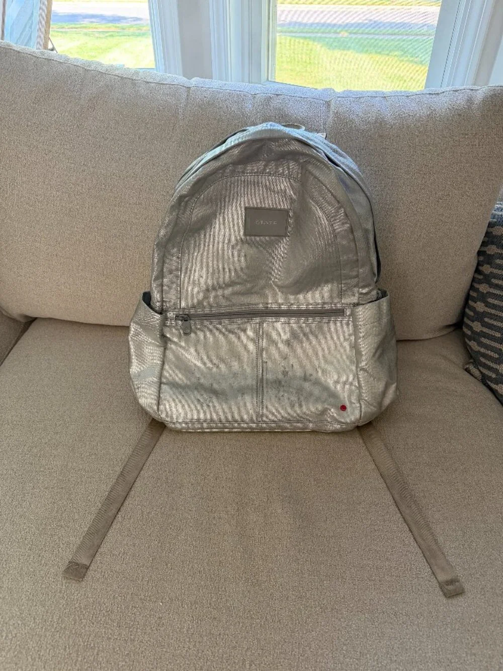 Girls State Metallic silver Kane Double Pocket large school backpack